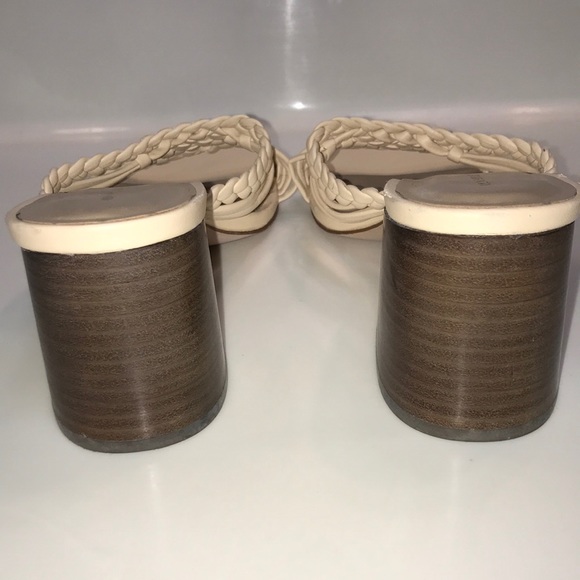 Ann Taylor Women’s Leather Cream Woven Braided Square Toe Chunky Block Heels - Picture 4 of 7